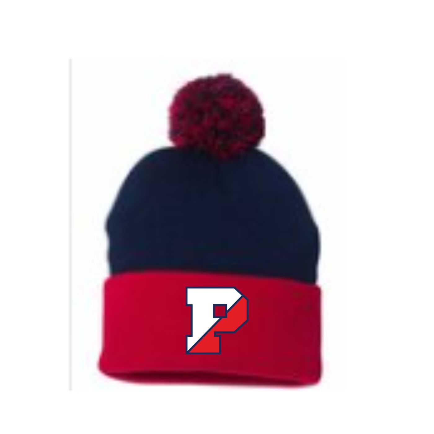 Red and Navy Pom Pom Beanie